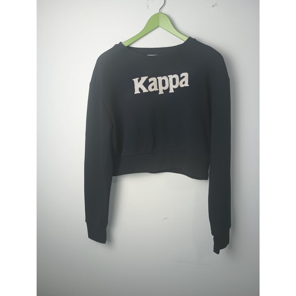 Kappa Cropped Sweatshirt Black Sequin‎ Long sleeve Women's XL Cozy Lounge